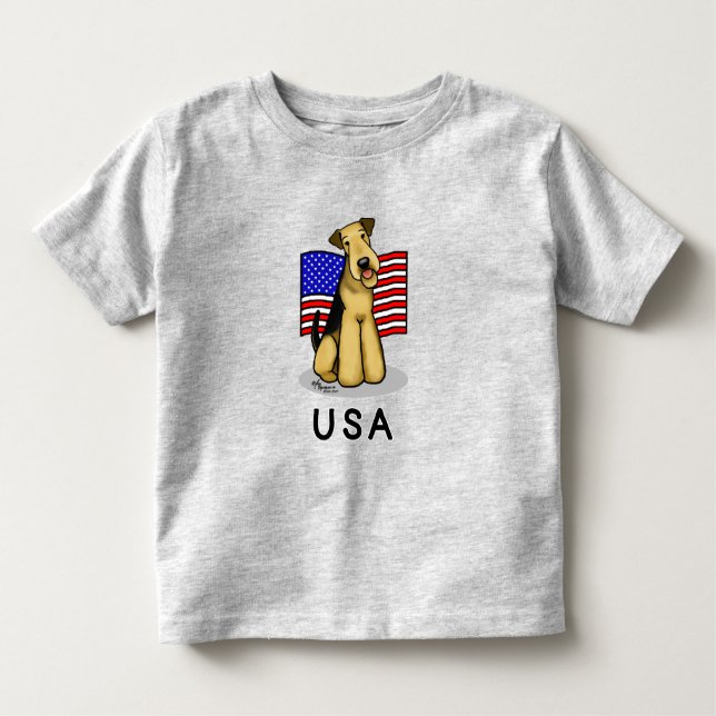 USA American Flag Airedale Terrier Dog - Cute Toddler T-Shirt (Front)