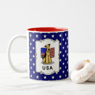 USA American Flag Airedale Terrier Dog - Cute Two-Tone Coffee Mug