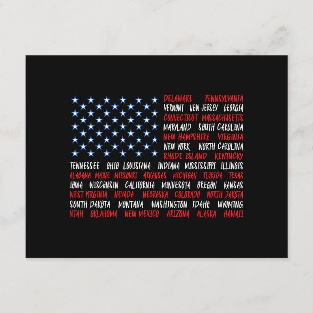 USA American Flag All 50 State Names Enclosure Card (Front)