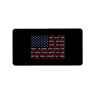 USA American Flag All 50 State Names Label