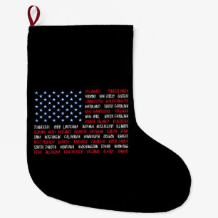 USA American Flag All 50 State Names Large Christmas Stocking