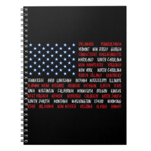 USA American Flag All 50 State Names Notebook