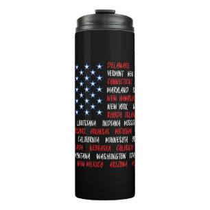 USA American Flag All 50 State Names Thermal Tumbler
