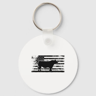 Usa American Flag - America Cow Black Angus Ranche Key Ring