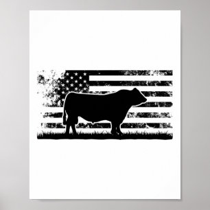 Usa American Flag - America Cow Black Angus Ranche Poster