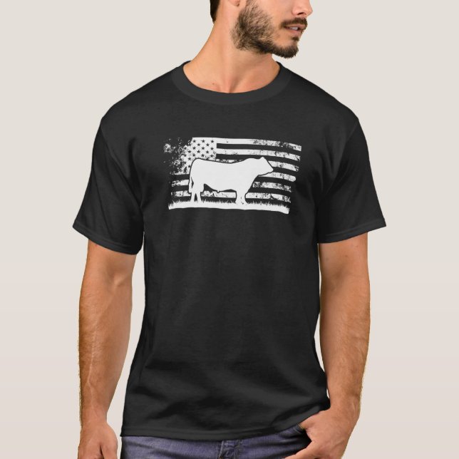 USA American Flag - America Cow Black Angus Ranche T-Shirt (Front)