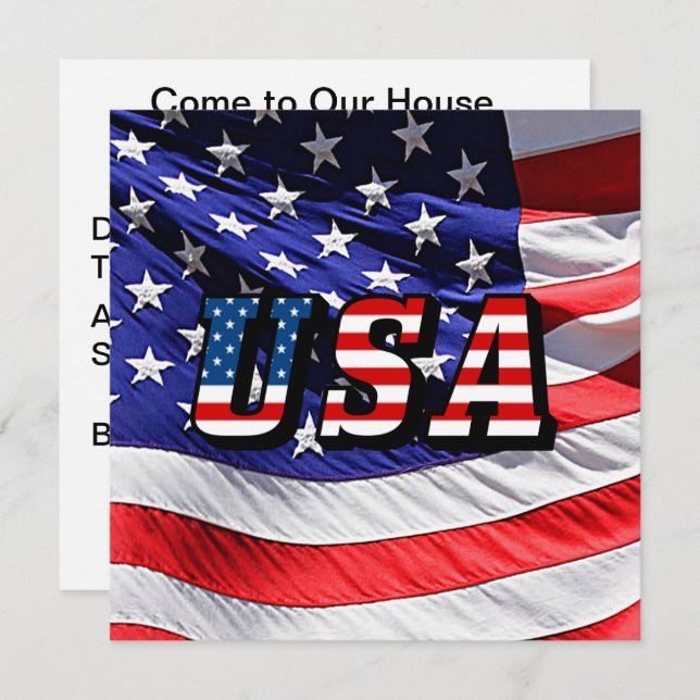 USA - American Flag  and Flag Text Invitation (Front/Back)