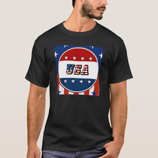 USA - American Flag and Stars in Circle #2 T-Shirt (Front)