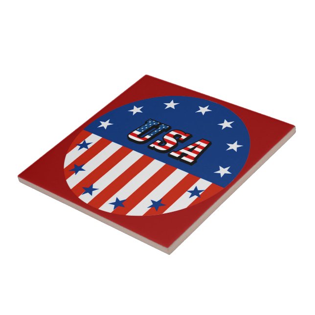 USA - American Flag and Stars in Circle Ceramic Tile (Side)