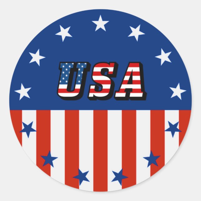 USA - American Flag and Stars in Circle Classic Round Sticker (Front)