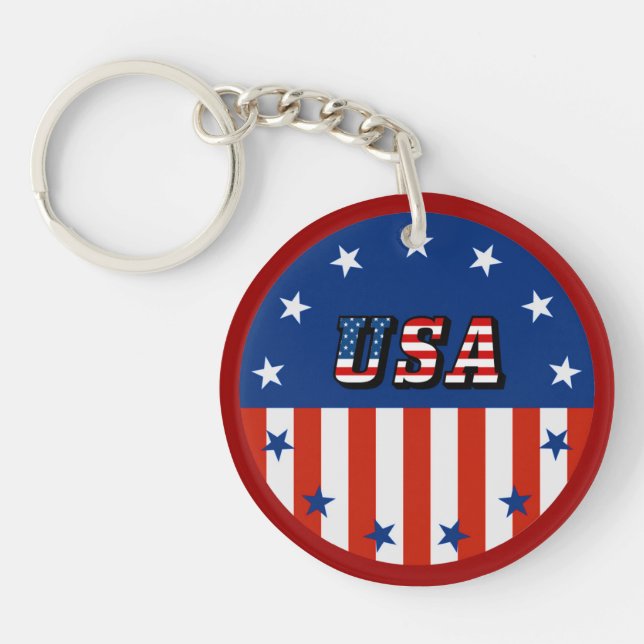 USA - American Flag and Stars in Circle Key Ring (Front)