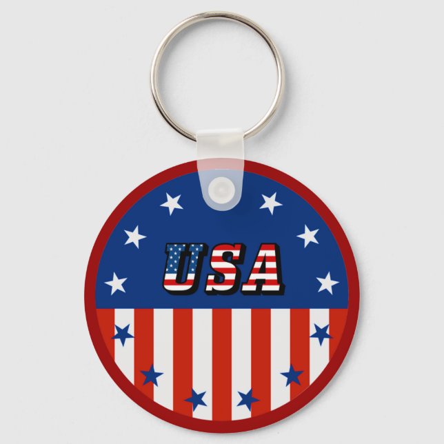 USA American Flag and Stars in Circle Keychain (Front)