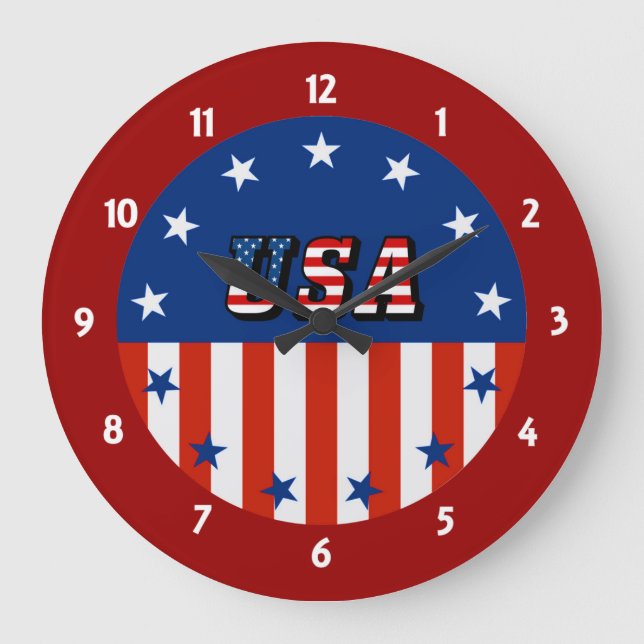 USA - American Flag and Stars in Circle Large Clock (Front)