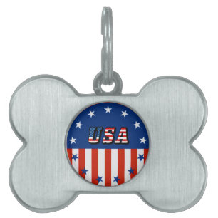 USA - American Flag and Stars in Circle Pet ID Tag