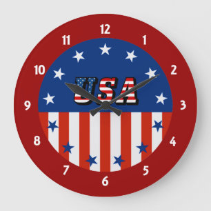 USA - American Flag and Stars in Circle Wall Clock