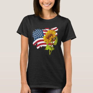USA American Flag And Sunflower casual Graphic T-Shirt