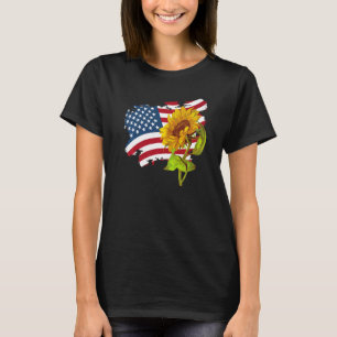 USA American Flag And Sunflower casual Graphic T-Shirt