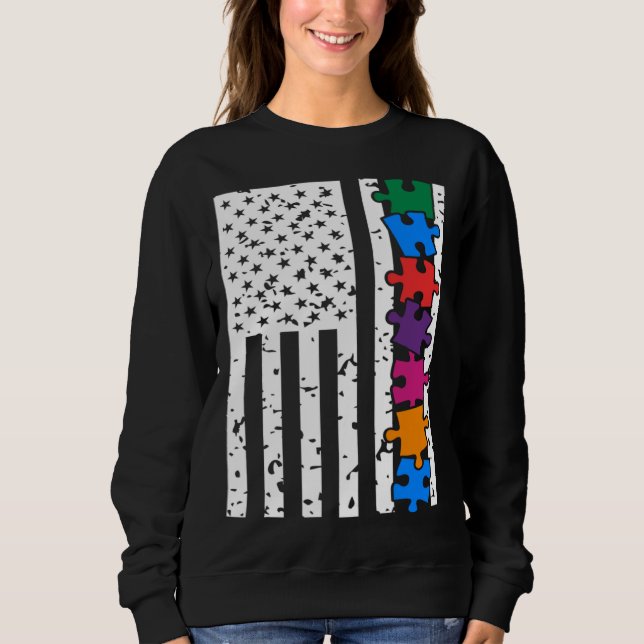 USA American Flag Autism Awareness Autistic Child  Sweatshirt (Front)