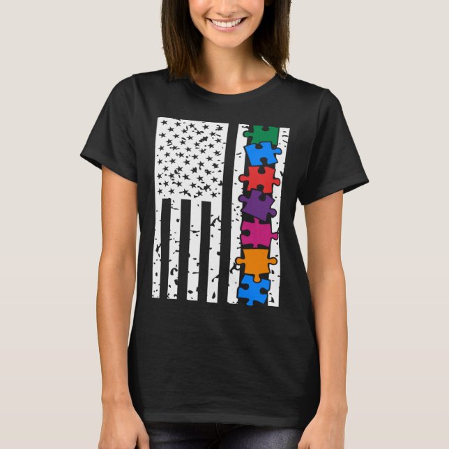 USA American Flag Autism Awareness Autistic Child  T-Shirt (Front)