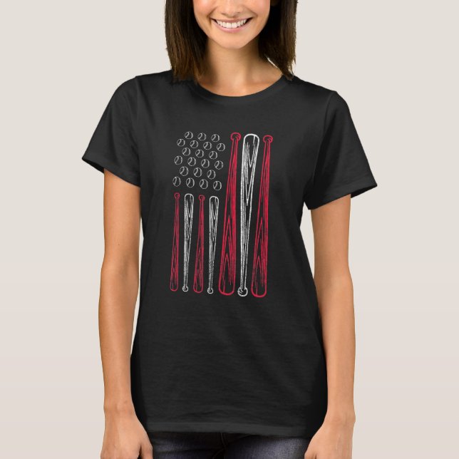 USA American Flag Baseball Red White Blue 4th Of J T-Shirt (Front)