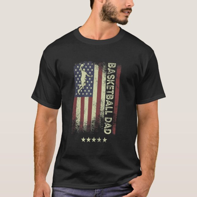 USA American Flag  Basketball Dad 1 T-Shirt (Front)