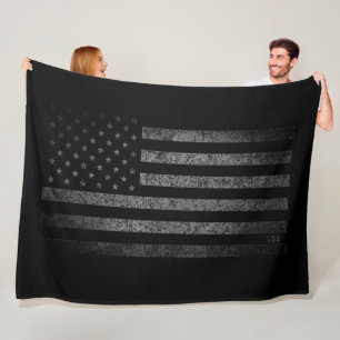 USA American Flag Black Grunge with Name Fleece Blanket