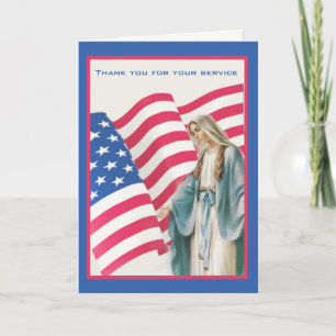 USA AMERICAN FLAG BLESSED VIRGIN MARY THANK YOU CARD