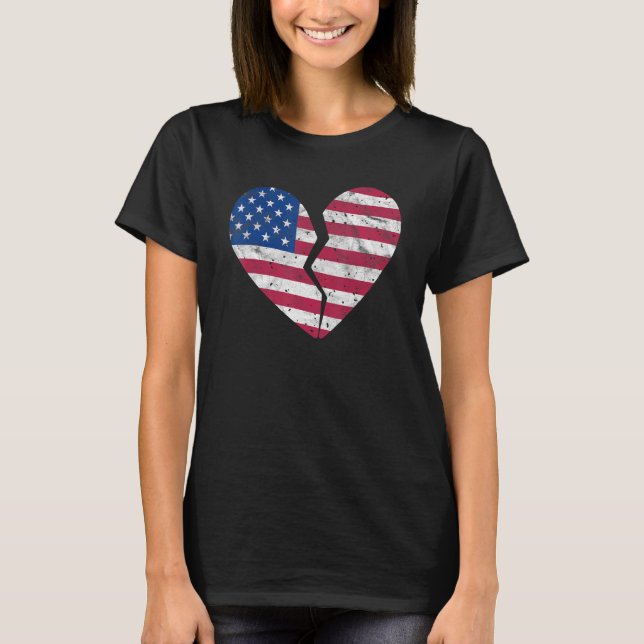 Usa American Flag Broken Heart Shape   Heartbreak  T-Shirt (Front)