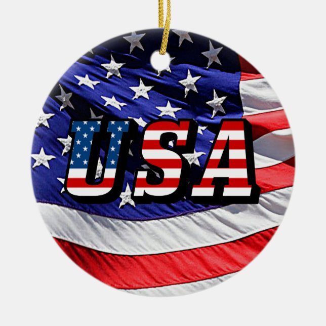 USA - American Flag Ceramic Tree Decoration (Front)