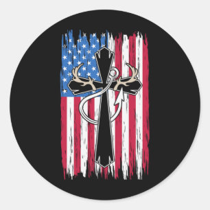Usa American Flag Christian Hunting Fishing Lover Classic Round Sticker