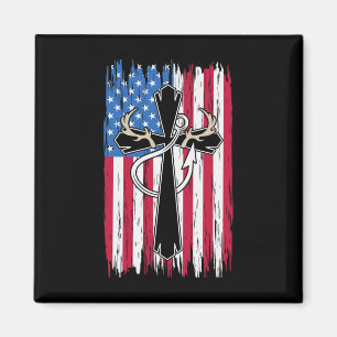 Usa American Flag Christian Hunting Fishing Lover Magnet