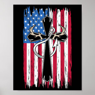 Usa American Flag Christian Hunting Fishing Lover Poster