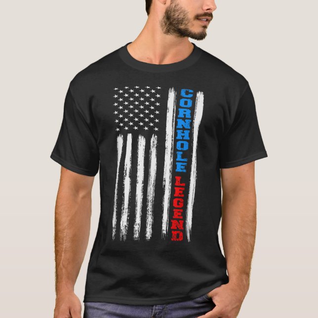 USA American Flag Cornhole Legend Champion Bean Ba T-Shirt (Front)