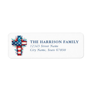 USA American Flag Cross Return Address Labels