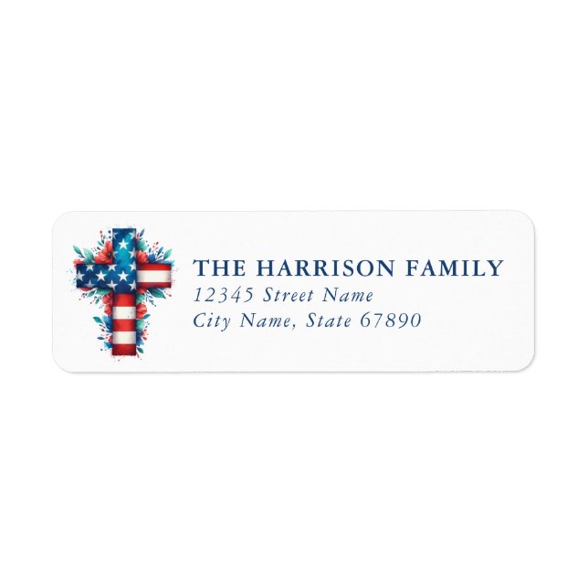USA American Flag Cross Return Address Labels (Front)