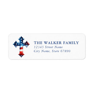 USA American Flag Cross Return Address Labels