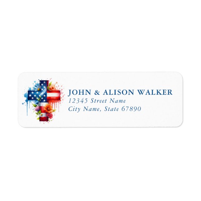 USA American Flag Cross Return Address Labels (Front)