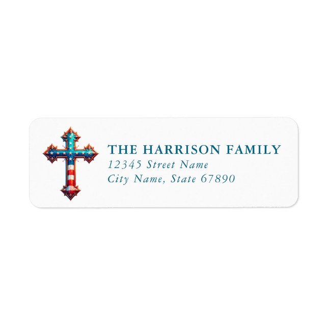 USA American Flag Cross Return Address Labels (Front)
