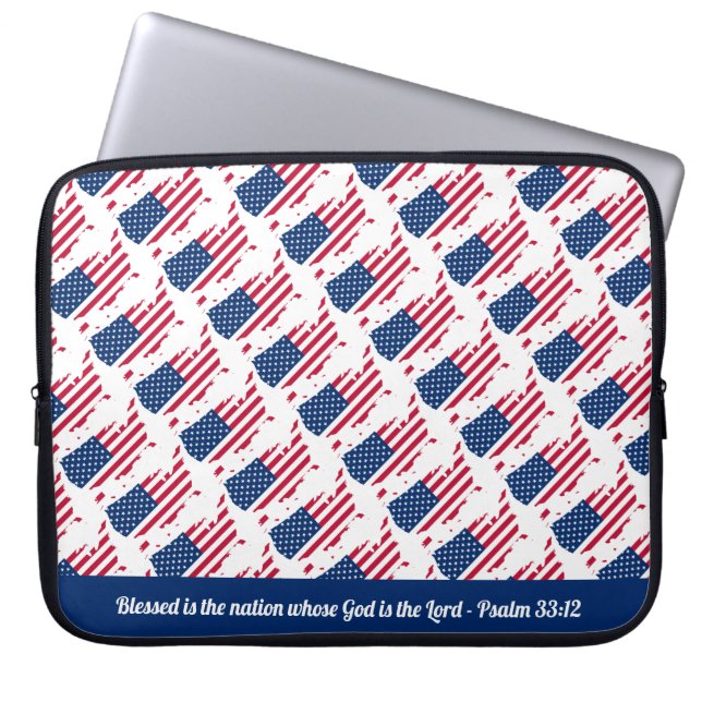 USA AMERICAN FLAG Customisable Scripture Laptop Sleeve (Front)