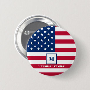 USA American Flag Customised Monogram 4th Of July 6 Cm Round Badge