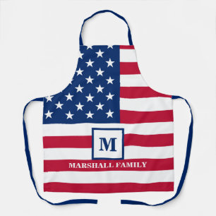 USA American Flag Customised Monogram 4th Of July Apron