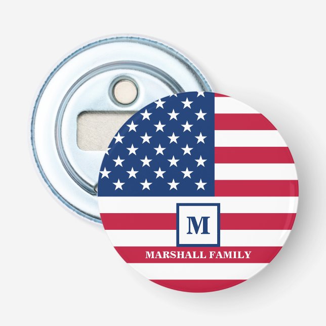 USA American Flag Customised Monogram 4th Of July Bottle Opener (Front)