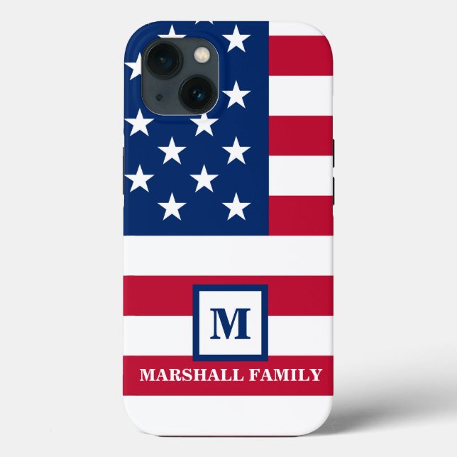 USA American Flag Customised Monogram 4th Of July Case-Mate iPhone Case (Back)