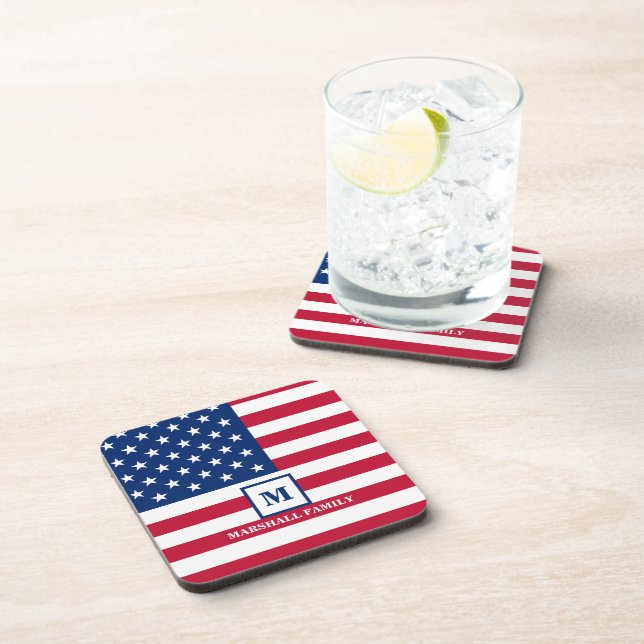 USA American Flag Customised Monogram 4th Of July Coaster (Right Side)