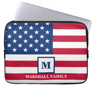 USA American Flag Customised Monogram 4th Of July Laptop Sleeve