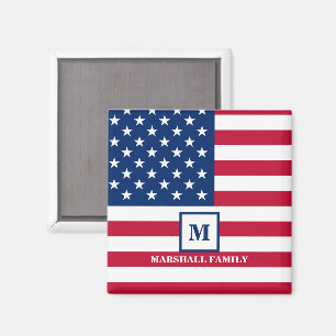 USA American Flag Customised Monogram 4th Of July Magnet