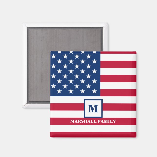 USA American Flag Customised Monogram 4th Of July Magnet (Front/Back)