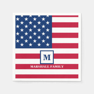 USA American Flag Customised Monogram 4th Of July Napkin