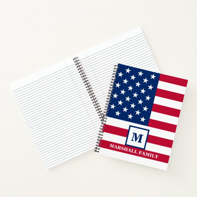 USA American Flag Customised Monogram 4th Of July Notebook (Inside)