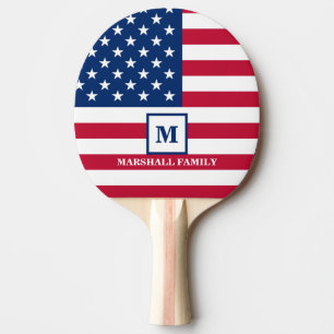 USA American Flag Customised Monogram 4th Of July Ping Pong Paddle